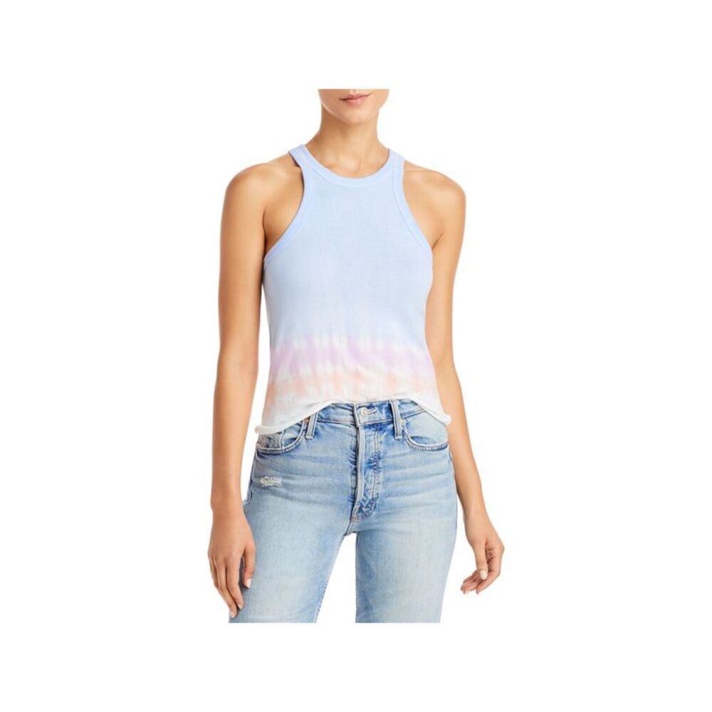 WSLY Womens Blue Ribbed Ombre Sleeveless Crew Neck Tank Top S